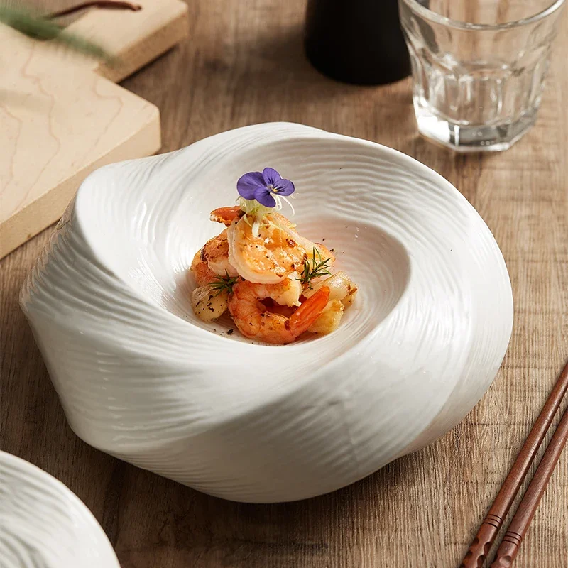 White ceramic plate soup pasta sweet fruit cold kitchen restaurant plate hotel tableware