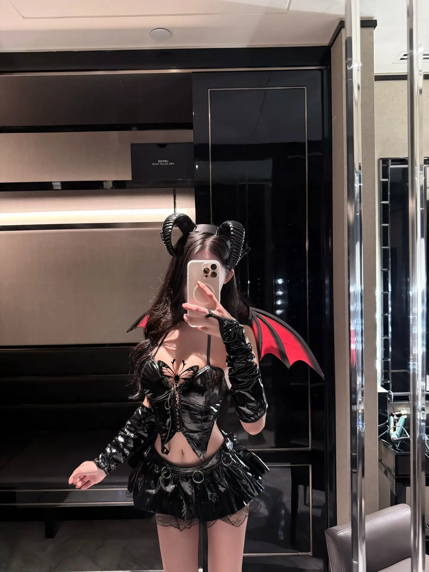 Sexy diable femme loween Costume Dr orm ensemble PU cuir ort jupe taille haute longue Sve une épaule diable Costume