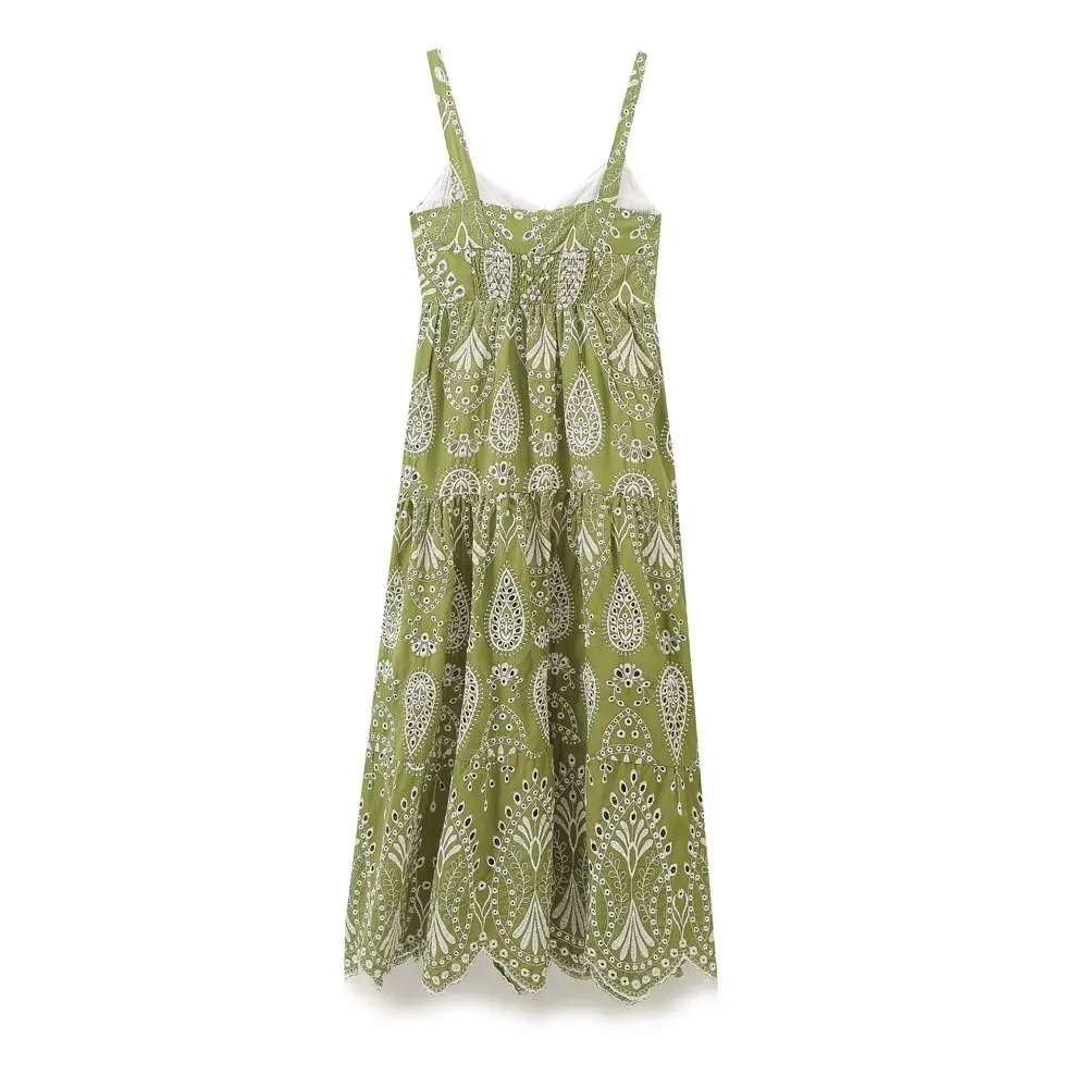 Dave&Di French Retro Embroidered Light Green Sleeveless Dress Women Suspenders Dress Summer Tank Dress Vestidos