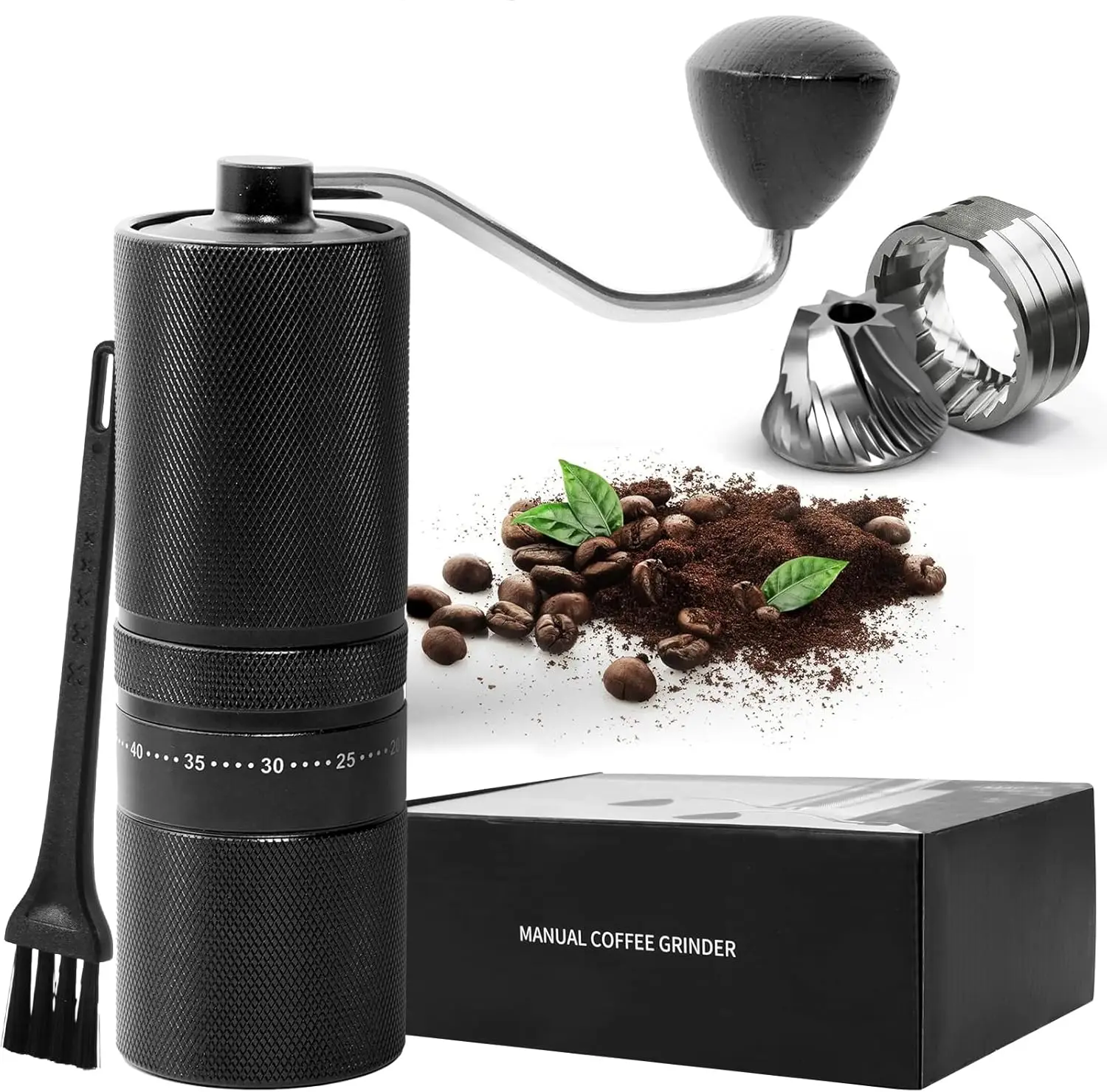 

Portable Manual Coffee Grinder with Adjustable Settings, Stainless Steel Burr for Home and Travel