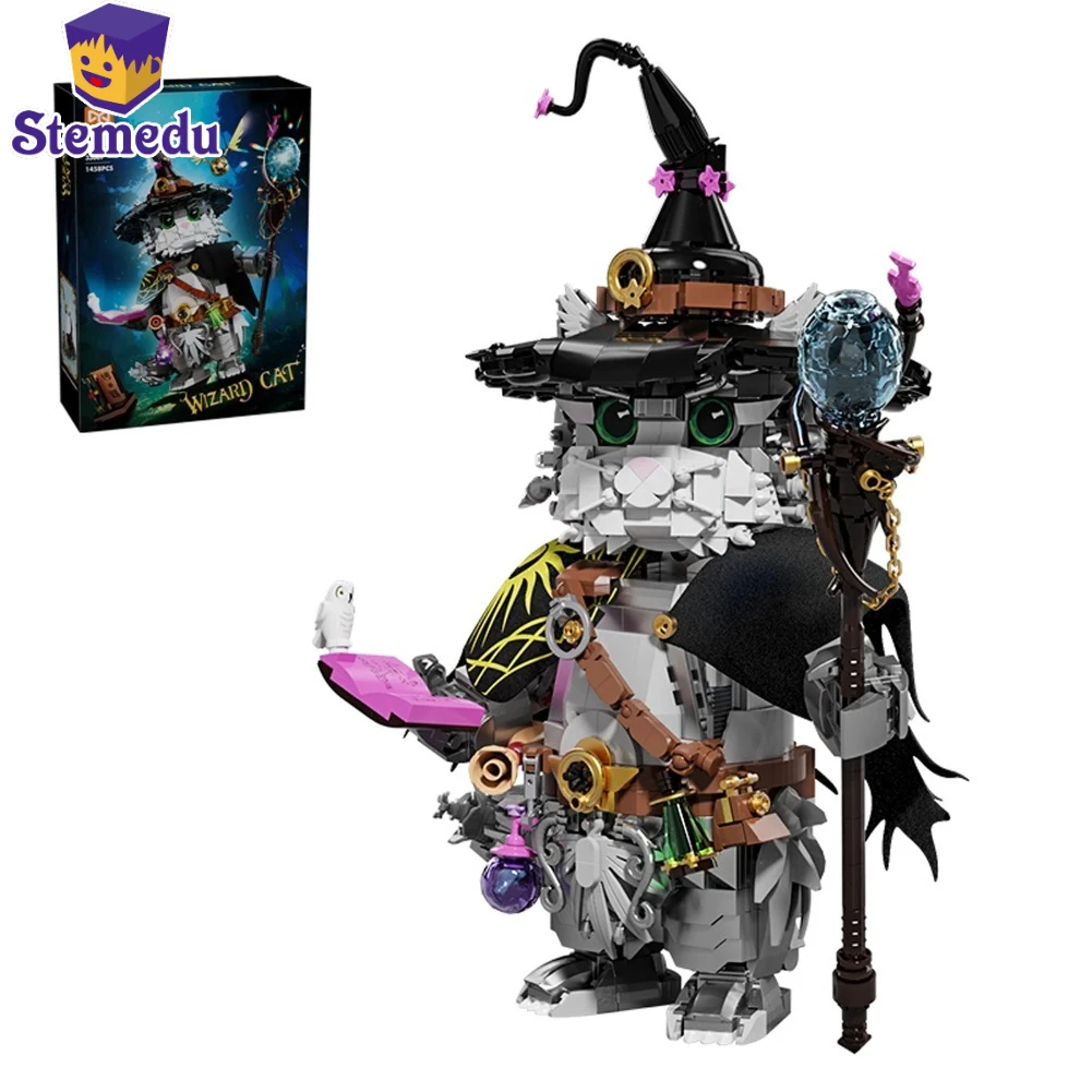 

1458PCS Wizard Cat Building Blocks Magic Animal Magic Wand Movable Joints Kids Educational Assembly Toys Creative DIY Kids Gift