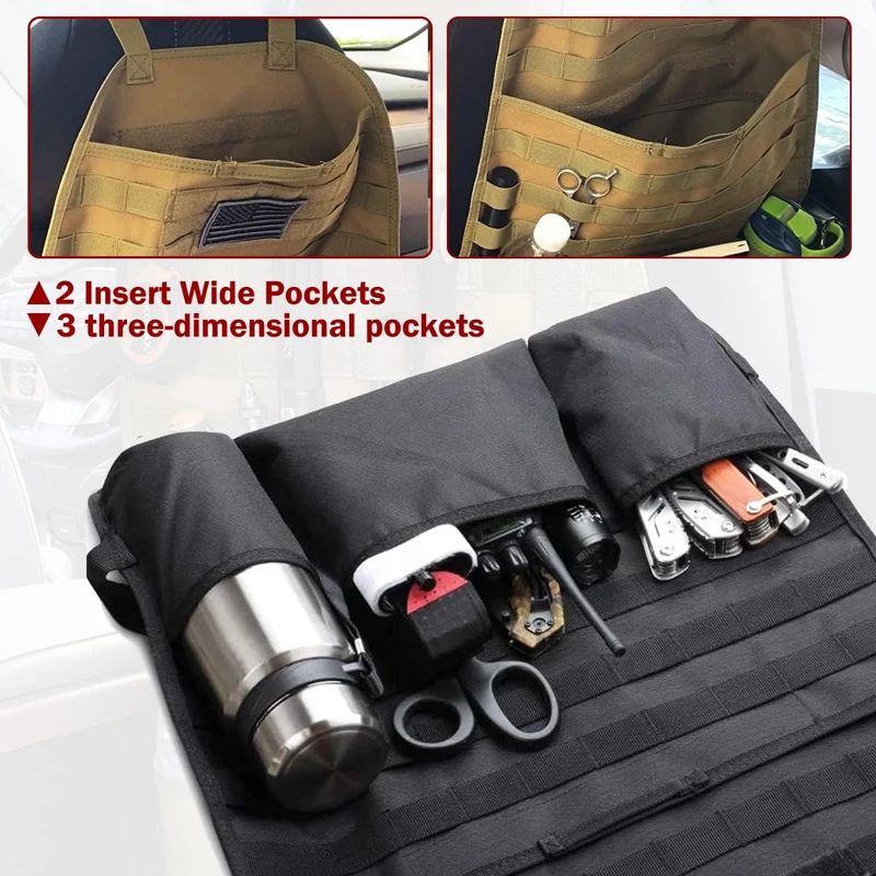 Rugleuningorganizer-Opgewaardeerd Tactisch Molle Voertuigpaneel Universeel Fit Autostoelhoes Beschermer Met Extra Amerikaanse Vlagpatch