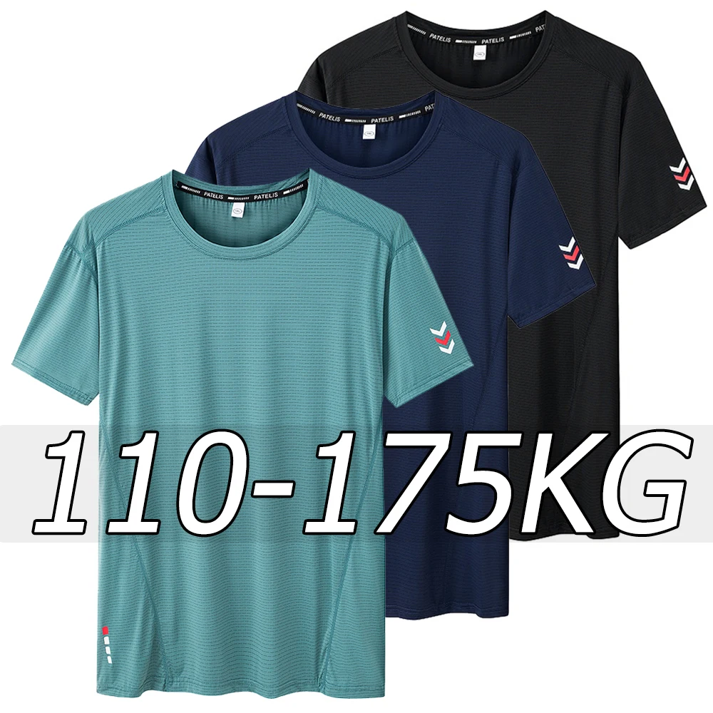 Plus Size Men Sport T-shirt Summer Big Tops 1XL-7XL Quick Dry Slim Fit Tees Mesh Short Sleeves Tops Oversized Male Clothes 180KG