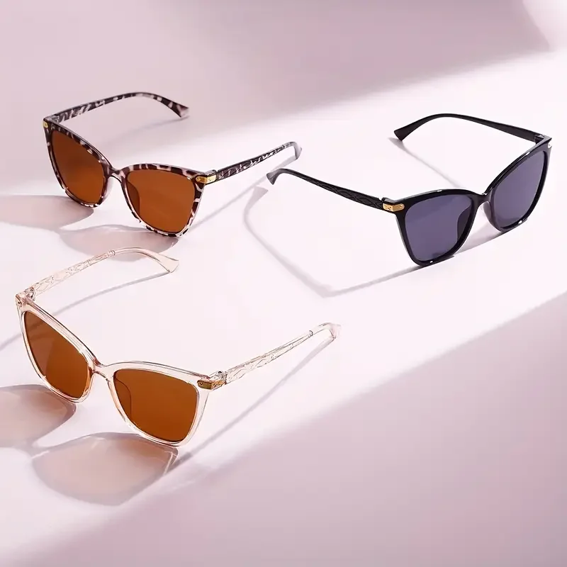 3Pcs European and American Popular Cat Eye Frame Trendyy Simple Stylish Multi-Color Combination Face-Showing Small Glasses Set