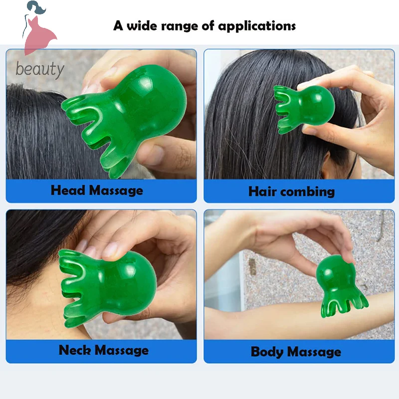 Resin Octopus Comb Head Massager Meridian Scraping Scalp Massage Brush Acupuncture Spa Body Health Therapy Tool Home Adults