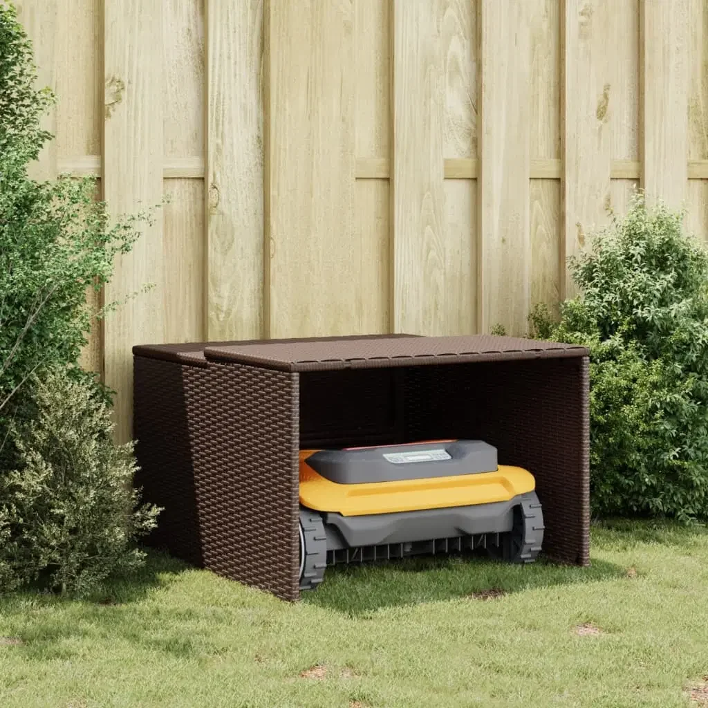 Garage de tondeuse robot en rotin XR, abri de jardin extérieur marron, 33.9 "x 35.4" x 20.5 ", 22.4"