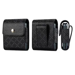Grid pattern Leather Bag Pouch For Folding Phone Samsung Z Flip 6 5 4 Motorola Razr Huawei P50 Pocket Case Waist Belt Clip Bag