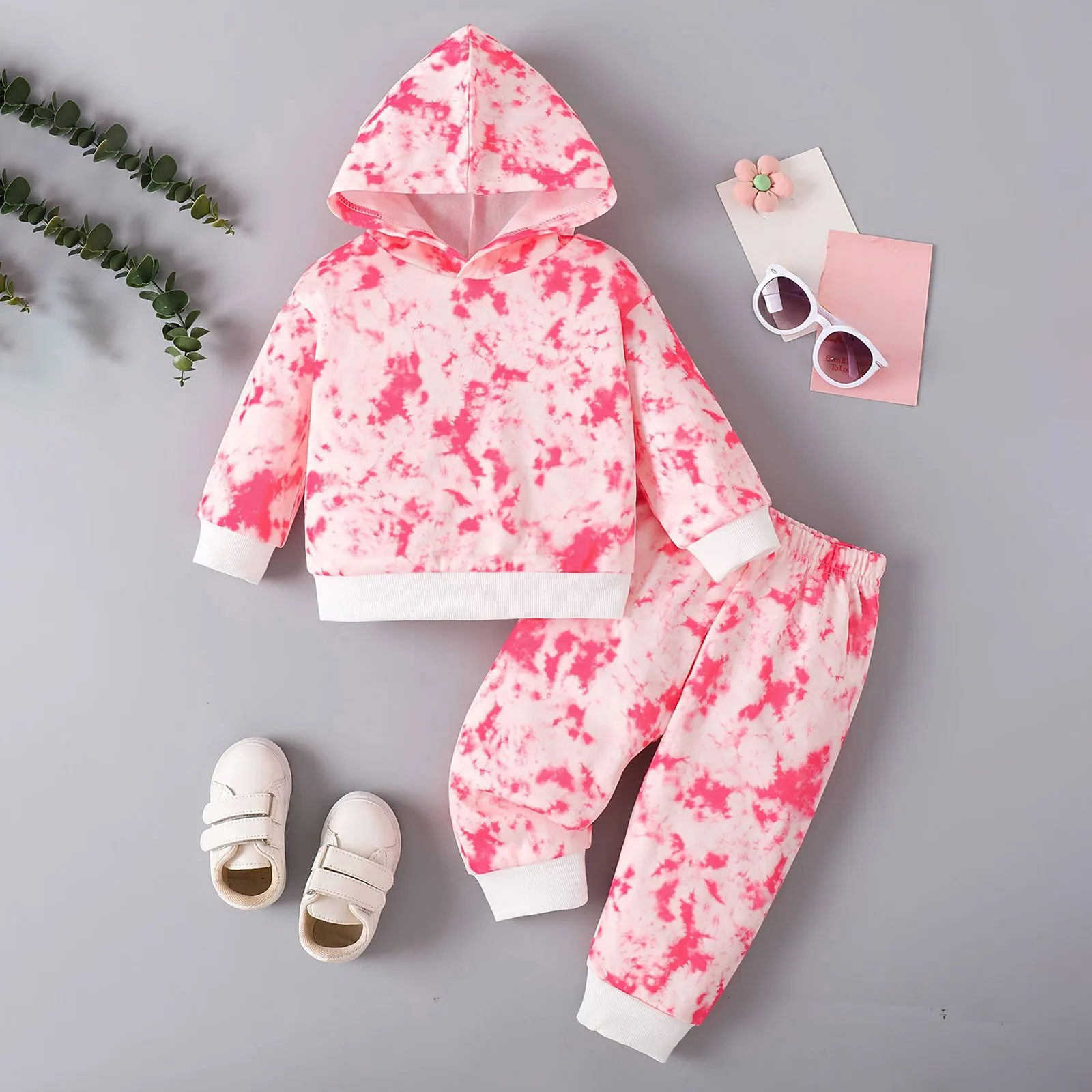 

Girl Bundle Baby Girls Fleece Hooded Tie Dye Long Sleeves Top And Pants Set Casual Spring Fall Outfit Bodysuit Pant 2025 Novelty