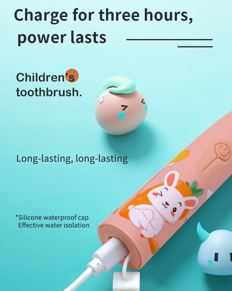 Sonic Electric Toothbrush For Children USB Rechargeable Cartoon Smart Tooth Cleaner Brush for 3-15 Year Old Kids Waterproof IPX7