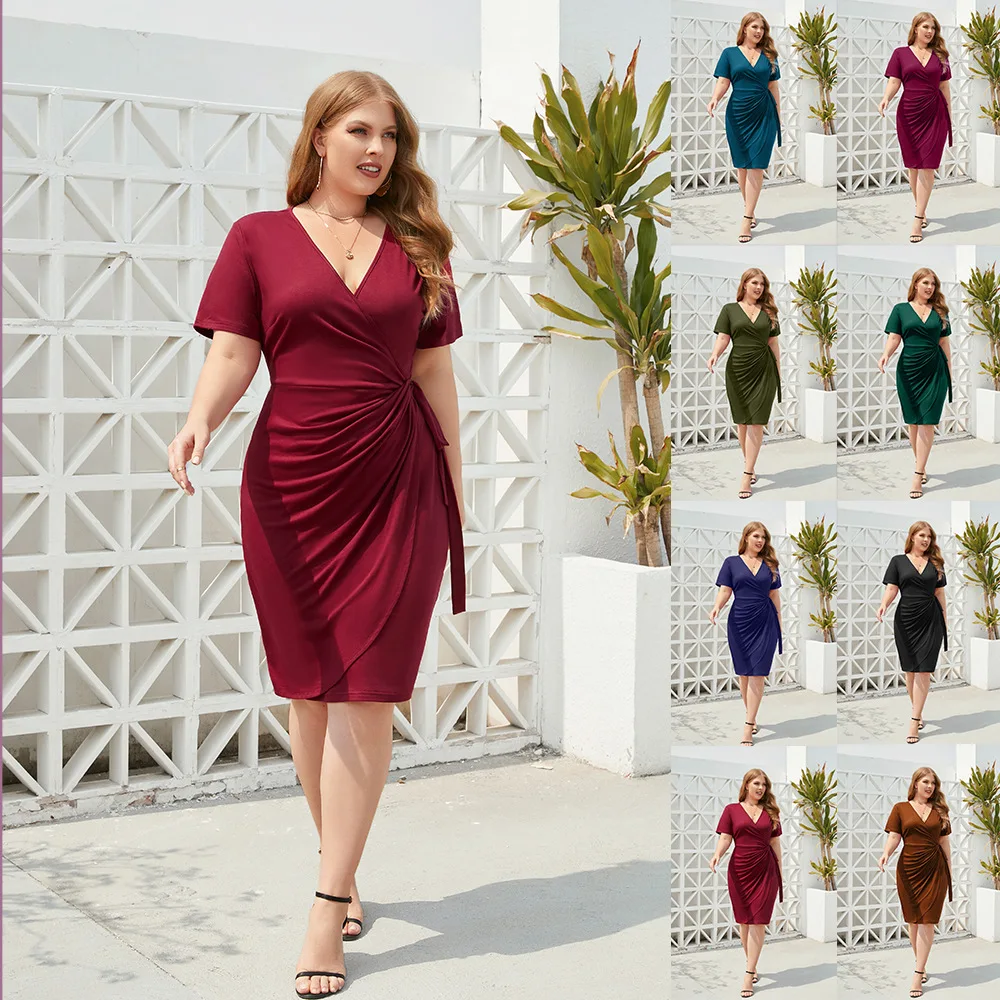 

2025 Women's Solid Color Casual Dress V-Neck Medium and Long Dress