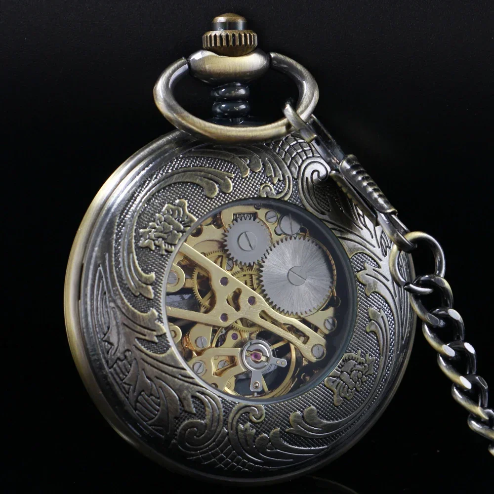 Montre de Poche Mécanique Hollow Half Hunter, Pendentif Antique Cool, Mécanisme Manuel, Horloge, Cadeau Homme, PJX1752