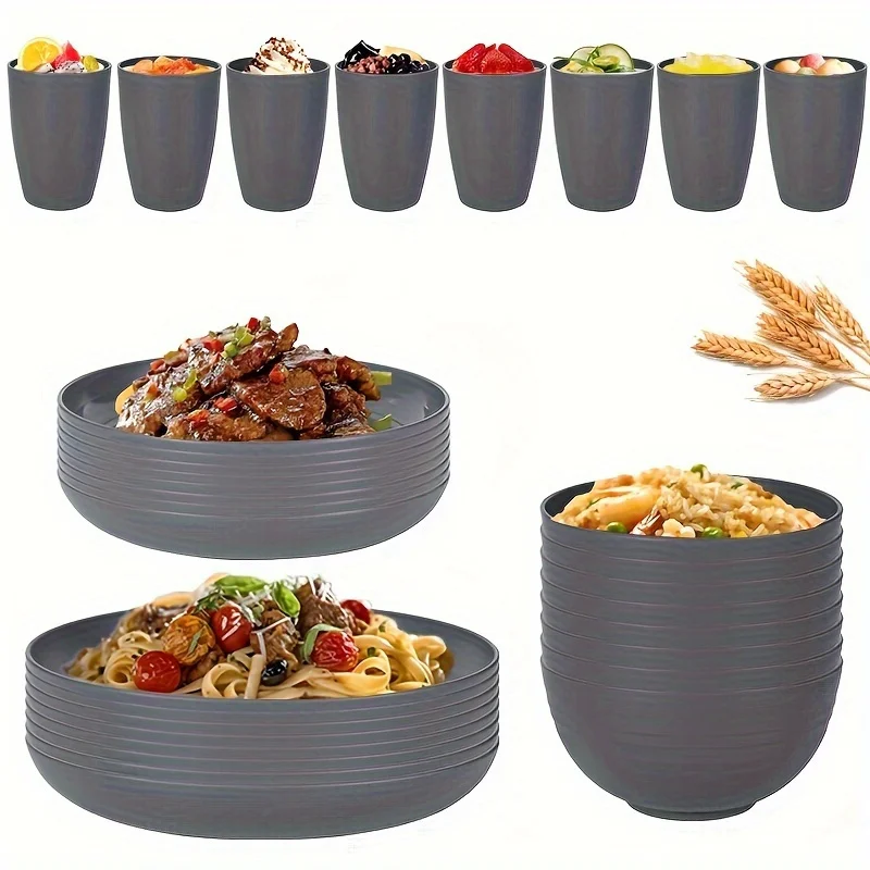 16/32pcs Plastic Tableware Set, Reusable, Microwave And Dishwasher Safe, Including Dinnerware Set