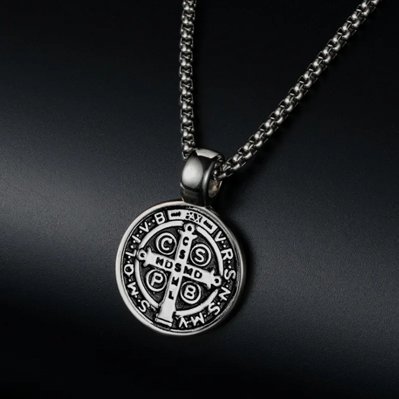 Stainless Steel Saint St. Benedict Collar Medal of San Benito Necklace Men Women Spiritual Virgin Mary Pendant Necklace For Men