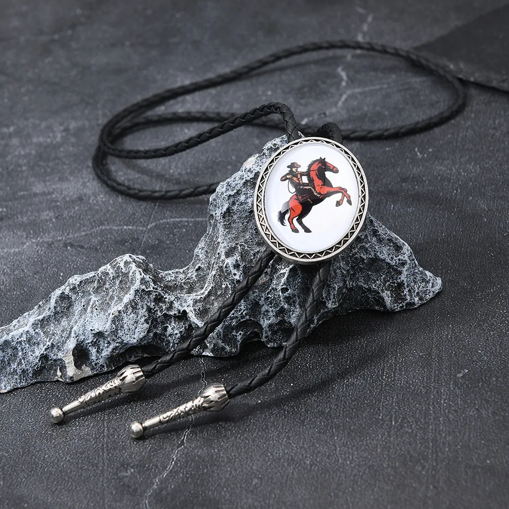 New Western Cowboy Bull Head Bolo Tie for Men and Women Vintage Alloy Long Leather Necktie Sweater Chain Accessory Gifts