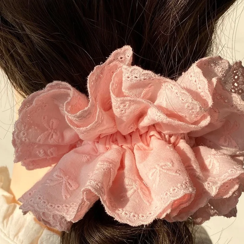 Vintage Sweet Elegant Handmade Bow Lace Elasticity Hair Rope for Women Girl Summer Ponytail Hair Circle 2024 NEW