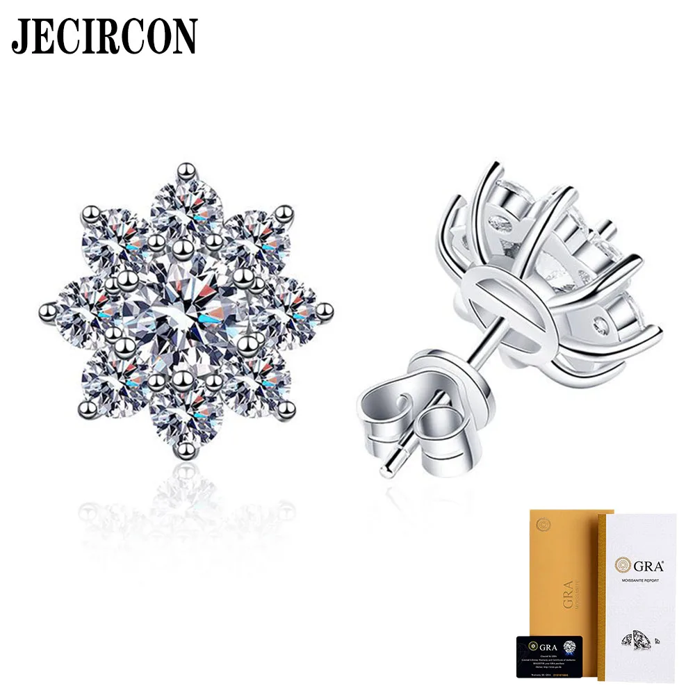 JECIRCON S925 Sterling Silver Stud Earrings for Women Sunflower 0.3/0.5 Carat D Color Moissanite Seiko Full Diamond Fine Jewelry