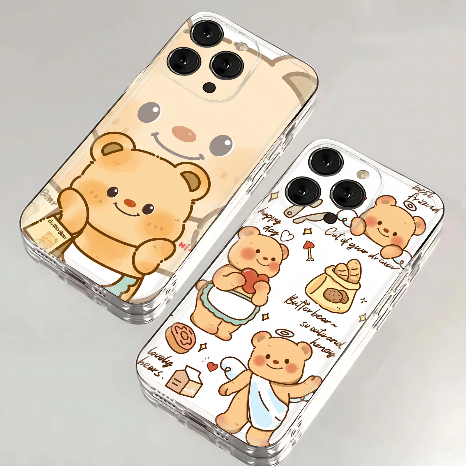 Capa de telefone de urso de manteiga dos desenhos animados para Samsung, capa TPU macia clara, S24, S23, S22, S21, S20, S10 FE, Note20, Note10 Plus, Ultra Lite 5G