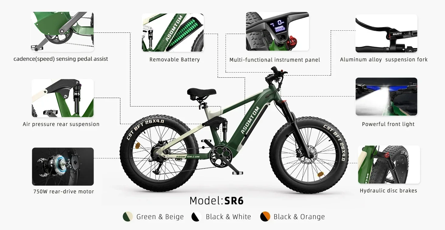 28-inch Fat Tire Snow Electric Bicycle 750W Brushless Motor 48V16AH lithium Battery Adult Mountain Off-road Electric Bicycle