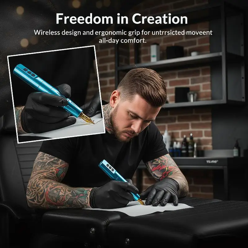 Wireless Tattoo Pen Rechargeable Adjustable Needle Depth Comfort Grip Tattoo Tool for Pro Artists & Tattoo Beginners