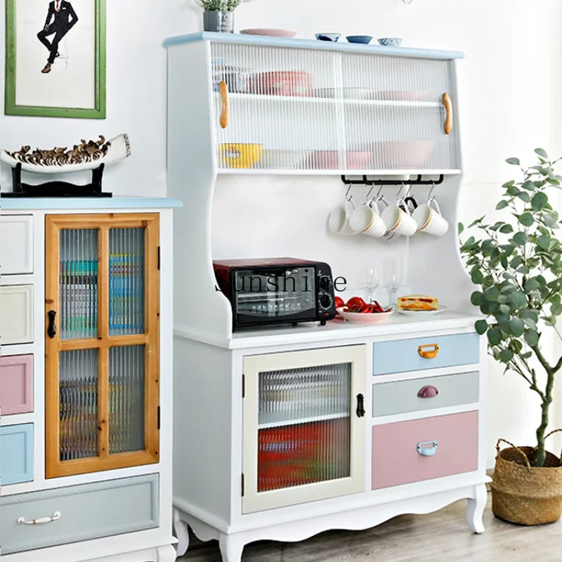 American multi-functional kitchen locker Nordic solid wood integrated wall simple tea cabinet