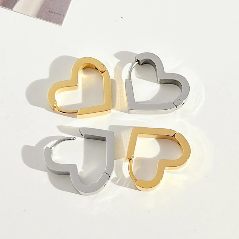 Stainless Steel Earrings heart Square Punk Rock Men Women Ear Stud Earrings Pierced Push-Back Ear Plug Buckle Jewelry Gift