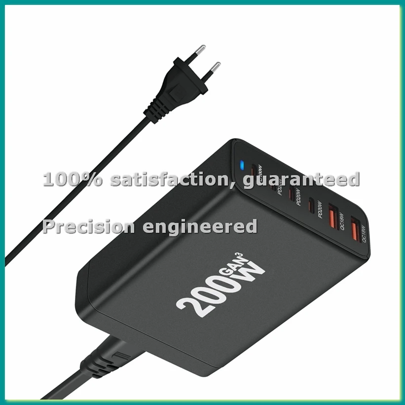 

Настольное зарядное устройство GaN 200 Вт, 6 портов USB Type-C PD, быстрая зарядка 3.0, быстрое зарядное устройство USB Type-C для телефона (EU)-ABWO