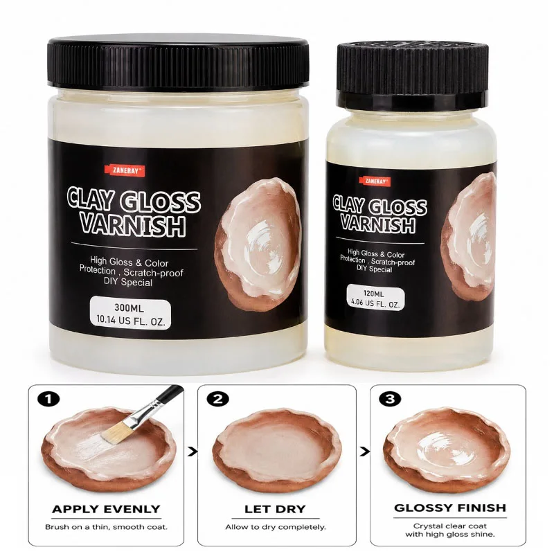 120/300ML Clear High Gloss Clay Varnish Sealant Anti Crack Scratch Resistant Air Dry Clay Glaze for DIY Pottery Craft Decor