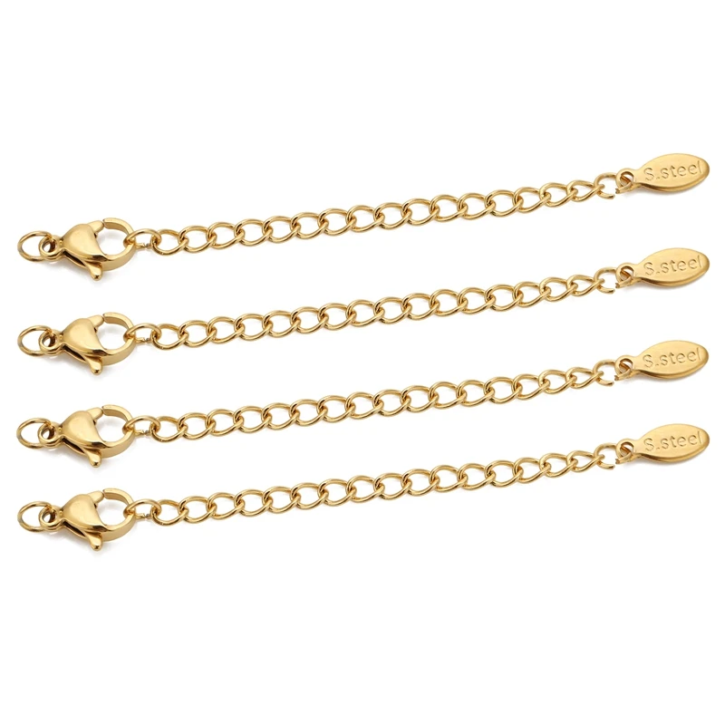 10 Stück Edelstahl-Verlängerungsketten mit Karabinerverschlüssen, Verbindungsglied, Halskette, Schwanzherstellung, DIY-Armband, Zubehör, Zubehör