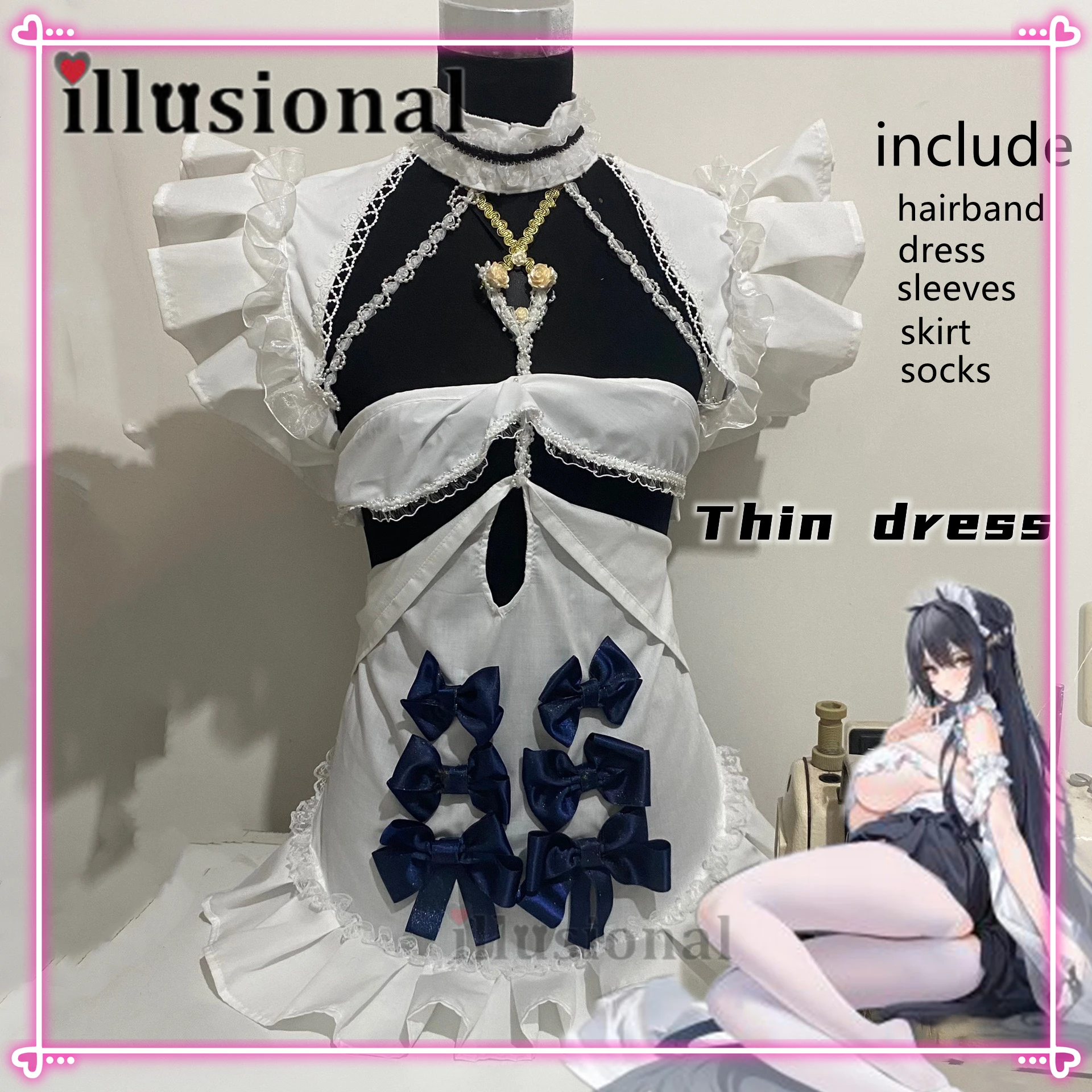 illusional Custom size made Indomitable Azur Lane Cosplay HMS Indomitable Maid dress Cosplay Costume dress female summer dress