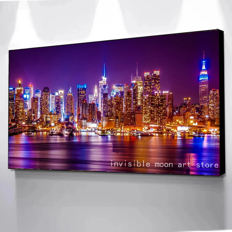 Modern Fashion New York City Building Night Scene Art Poster Canvas Painting Wall Prints Picture for Living Room Home Decor Gift