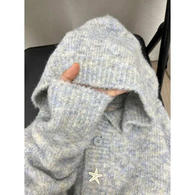 Autumn Winter New Hoodie Cardigan Coat Women Lazy Long Sleeve Knitted Tops Mujer Fashion All-match Single Breasted Sweater