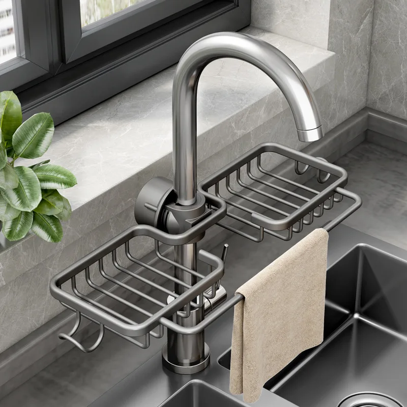 

Kitchen Sink Drain Rack Sponge Storage Faucet Holder Soap Space Aluminum Drainer Shelf Basket Organizer Bathroom Accessories