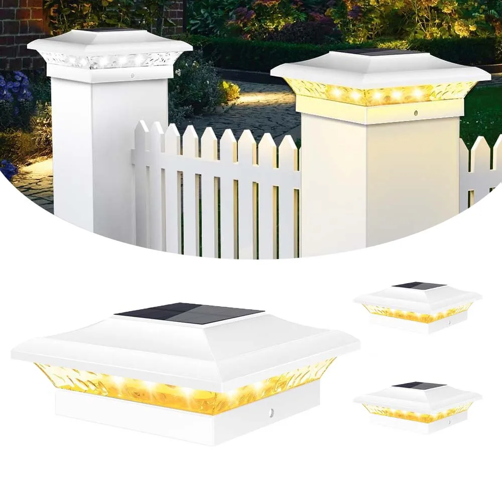 2pcs Solar Post Lamp 3000K 6000K Outdoor Garden Fence  Pillar Head Light For Villa Gate Landscape Decoration IP65 Column Lamp