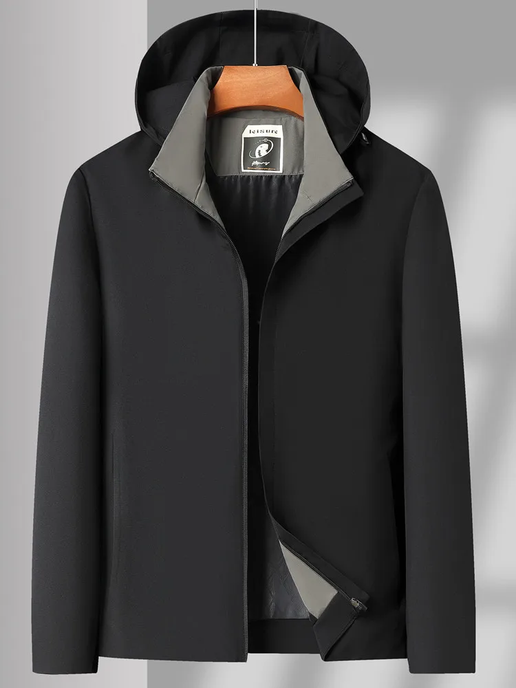 

Casual Windproof Hooded Jaet for Middle-Aged And ly Men Spring Autumn Winter Outerwear Stand Fit Polyester Nylon Co...