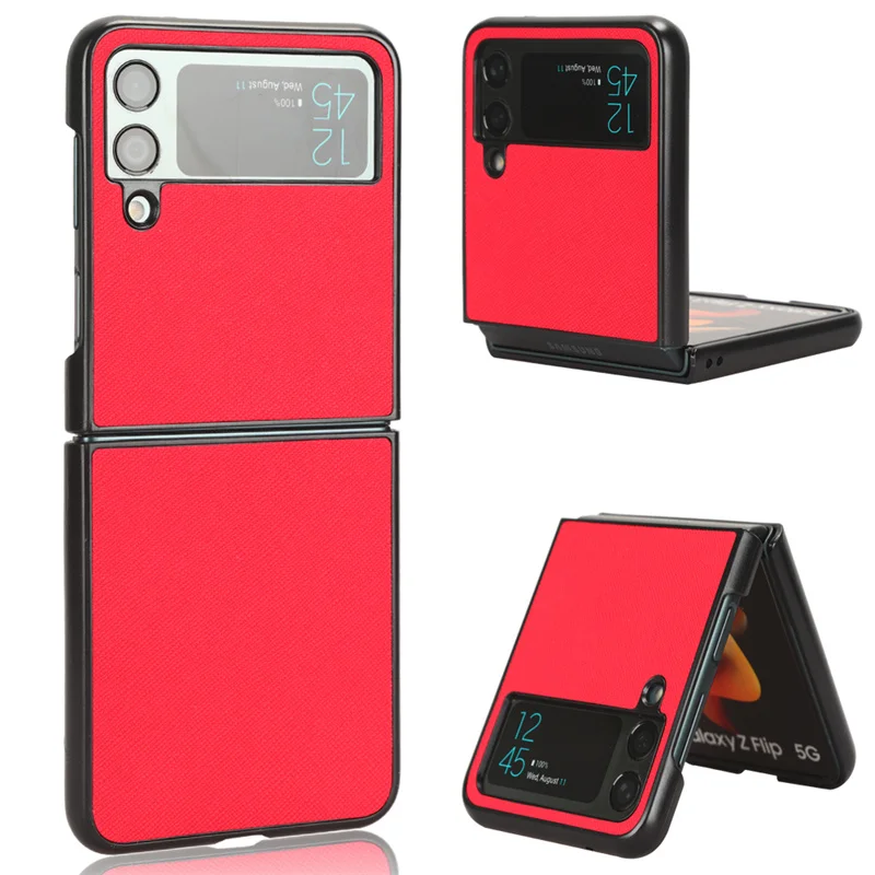 For Samsung Galaxy Z Flip 3 4 5G Flip3 Flip4 5G Case Coque For Samsung Z Flip 4 3 5G Deluxe Solid Color Cross Pattern Case