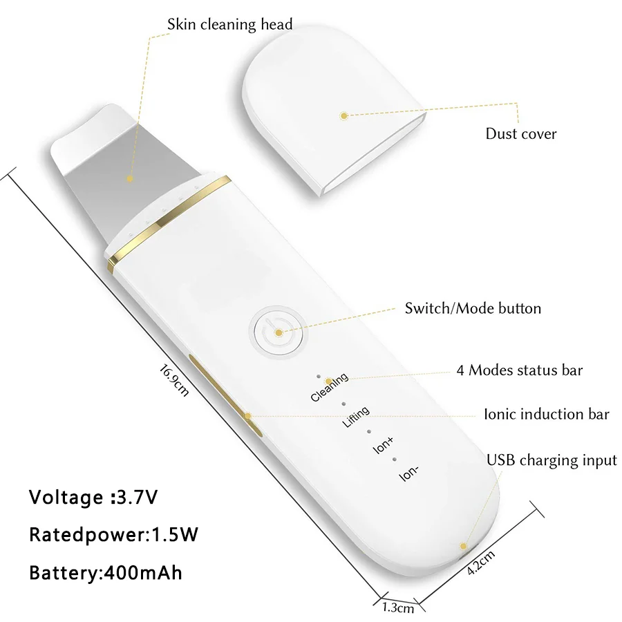 Ultrasonic facial cleanser - USB rechargeable, vibrating facial scraping device that can remove blackheads, lift and tighten,