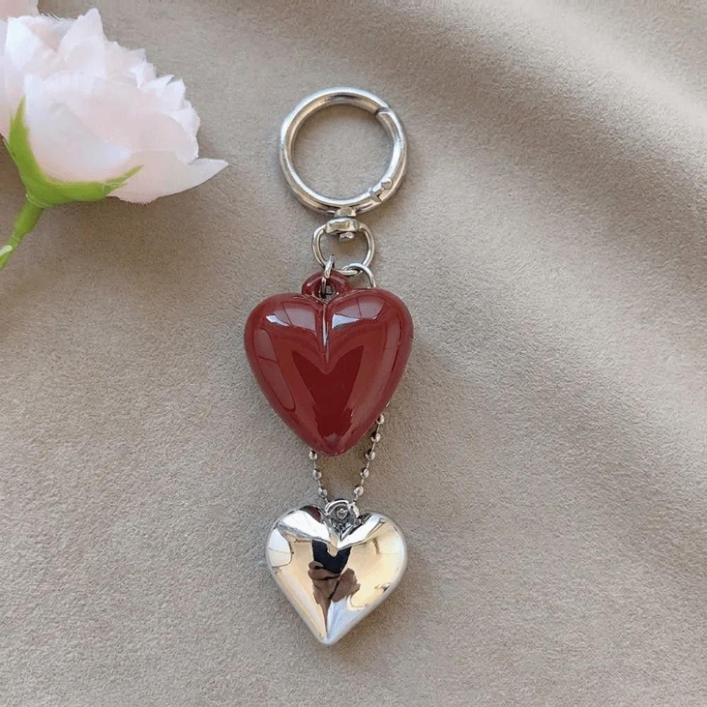 Acrylic Red Bow Keychain Circle Clip Sweet Bag Charm Bag Hanging Ornaments Silver Heart Purse Accessory Valentine's Day
