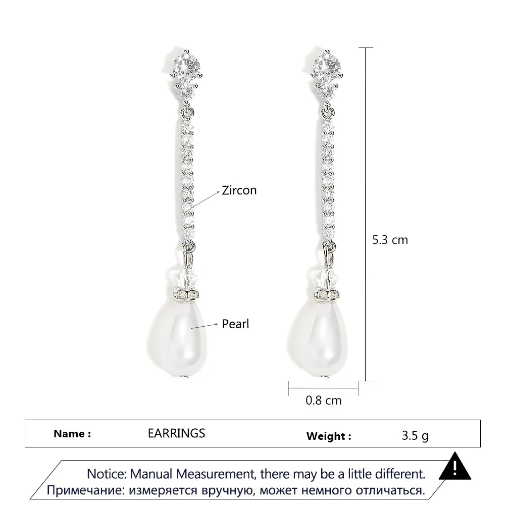 ZAKOL Elegant White Imitation Pearls Drop Earrings for Women Delicate Shiny CZ Zircon Long Earring Bridal Wedding Jewelry