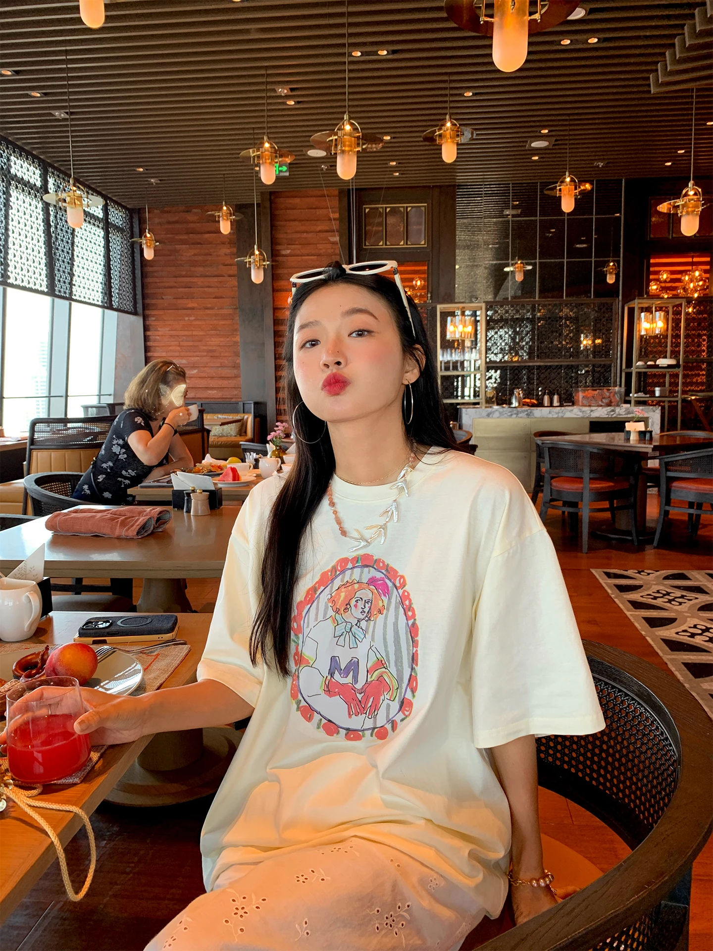 

Women's ort Sve T-irt Pure Cotton Summer Print Loose Fit Versatile Korean Sle Commute Casual round Ne Top