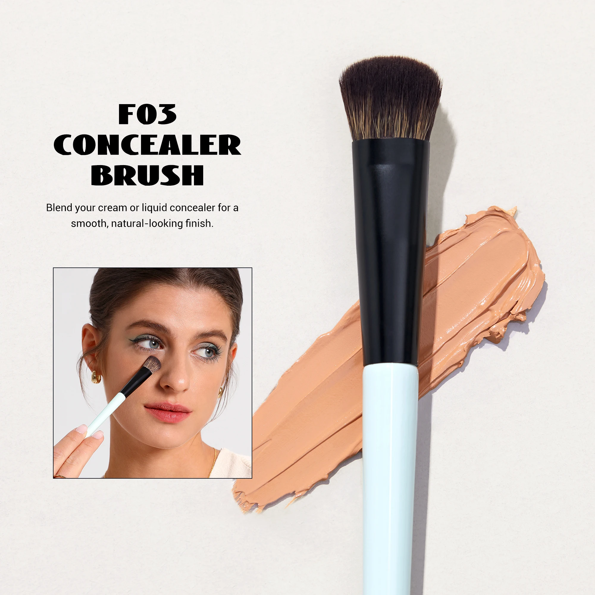 Jessup Gesichts-Make-up-Pinsel-Set, 2/3/5 Stück, doppelseitiger Make-up-Pinsel, Foundation-Kontur-Concealer, tierversuchsfrei, helles Cyan T503