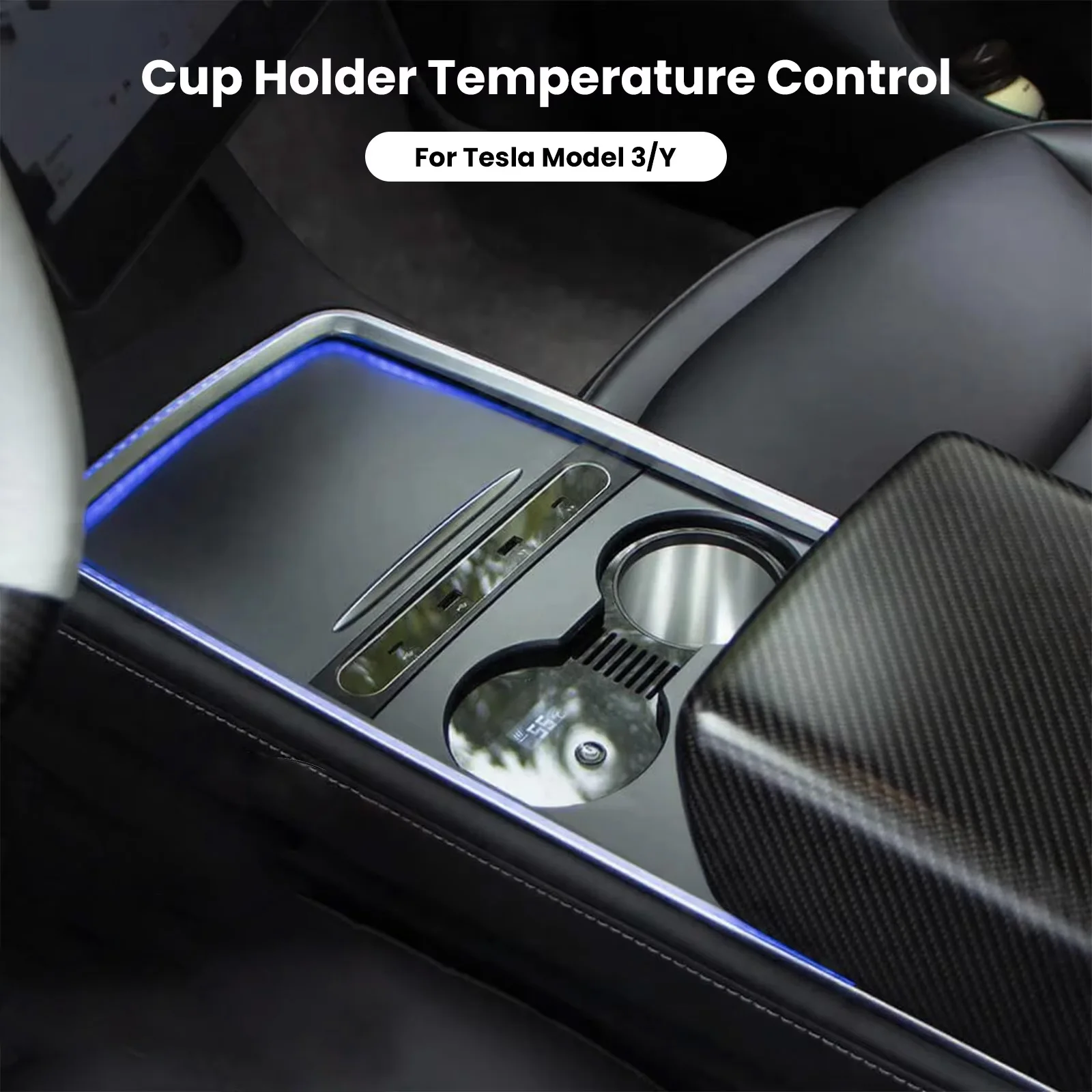 

Cup Holder Temperature Control for Tesla Model 3 Y Storage Box Center Armrest Hidden Box Heating Cup Holder Organizer Accessorie