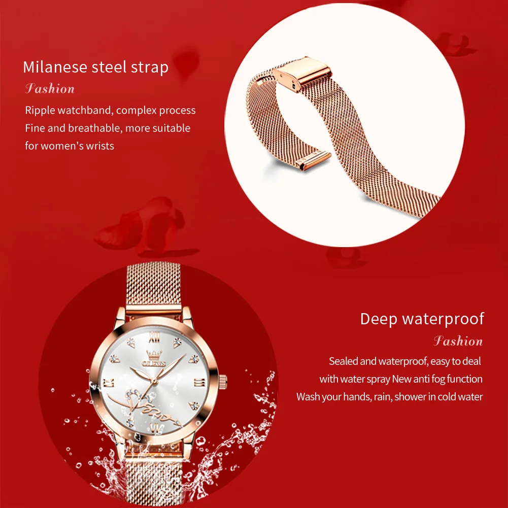 OLEVS New Women\'s Watches Elegant Original Waterproof Stainless steel Luminous Top Brand Ladies Wristwatch Ladies Quartz Watch