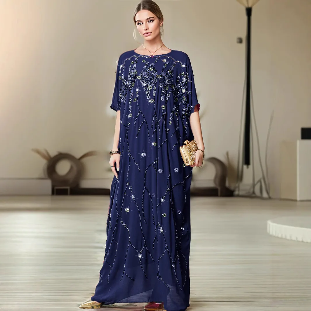 Ba3162 nouvelle industrie lourde brodée perle fleur Cape cousue à la main fleur tridimensionnelle arabe Robe de soirée longue jupe élégante