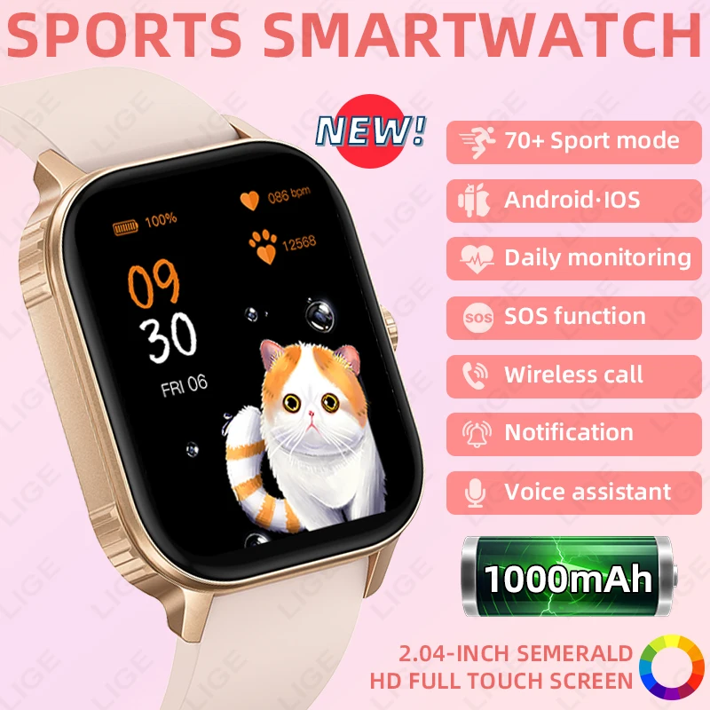 LUIK Nieuwe Smart Horloge Draadloos Oproep Voice Assistant IP68 Waterdicht 1000mAh grote batterij Multifunctionele Smart horloges voor Vrouwen