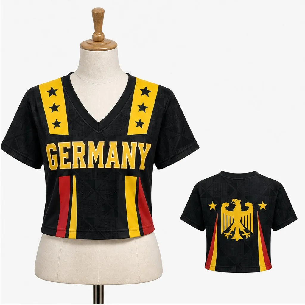 Womens Germany V Neck Short Sleeve Crop Top Star Eagle Text Arts Casual Summer Shirt for Street Travel Holiday and Everyday Wear
