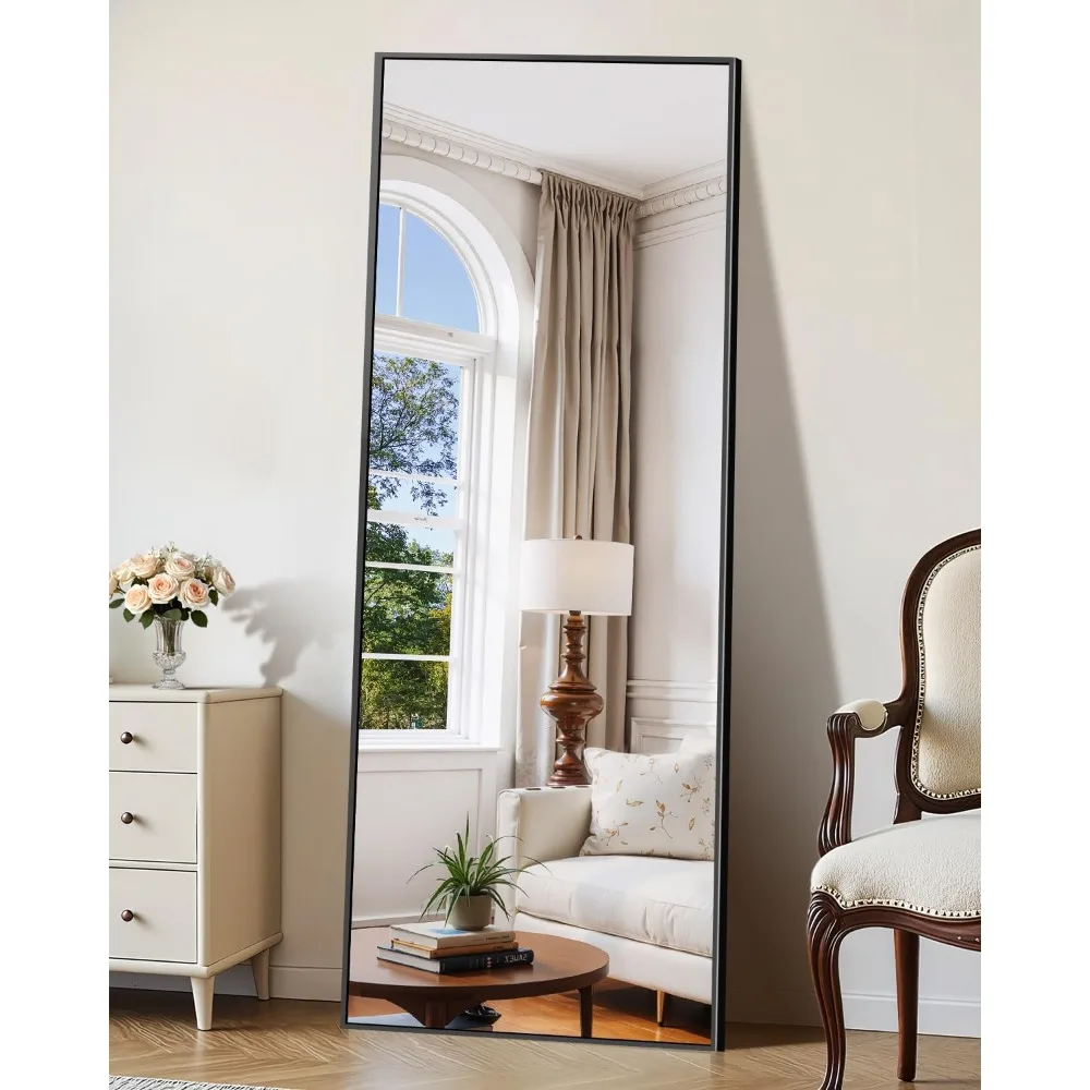 Full-Length Floor Mirror with Aluminum Frame - Large Standing Mirror for Home Decor and Wall Mounting