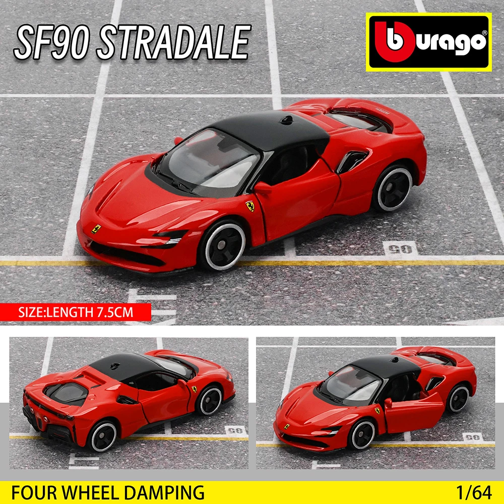 Bburago Ferrari SF90 SP1, mainan hadiah anak Skala Model tiruan mobil skala Mustang Lamborghini Porsche BMW