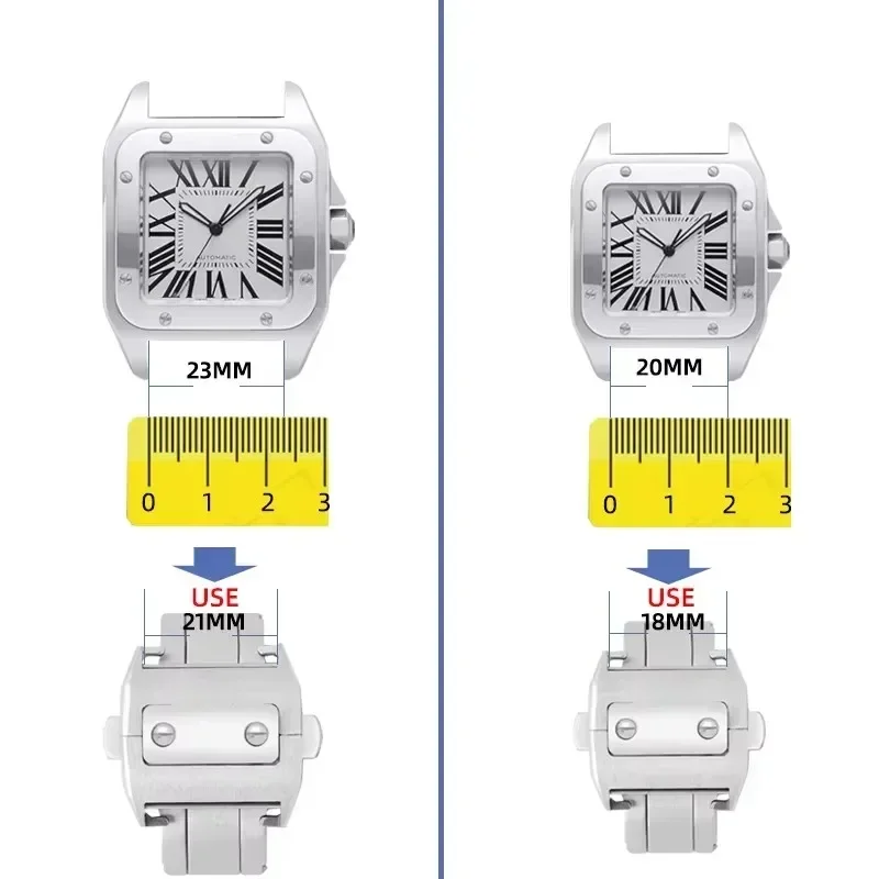18 мм 21 мм складная пряжка с двойным нажатием, пряжка-бабочка, аксессуары для часов, пряжка из нержавеющей стали для Cartier Santos 100
