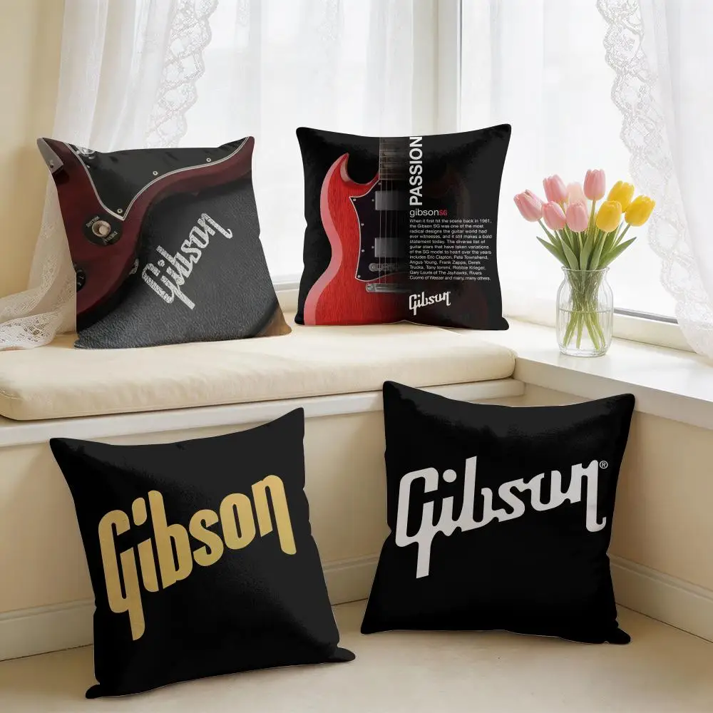 G-Gibson Musical Guitar Cushion Cover Square Short Plush Pillow Case Living Room Sofa Home Decor Funda 40X40