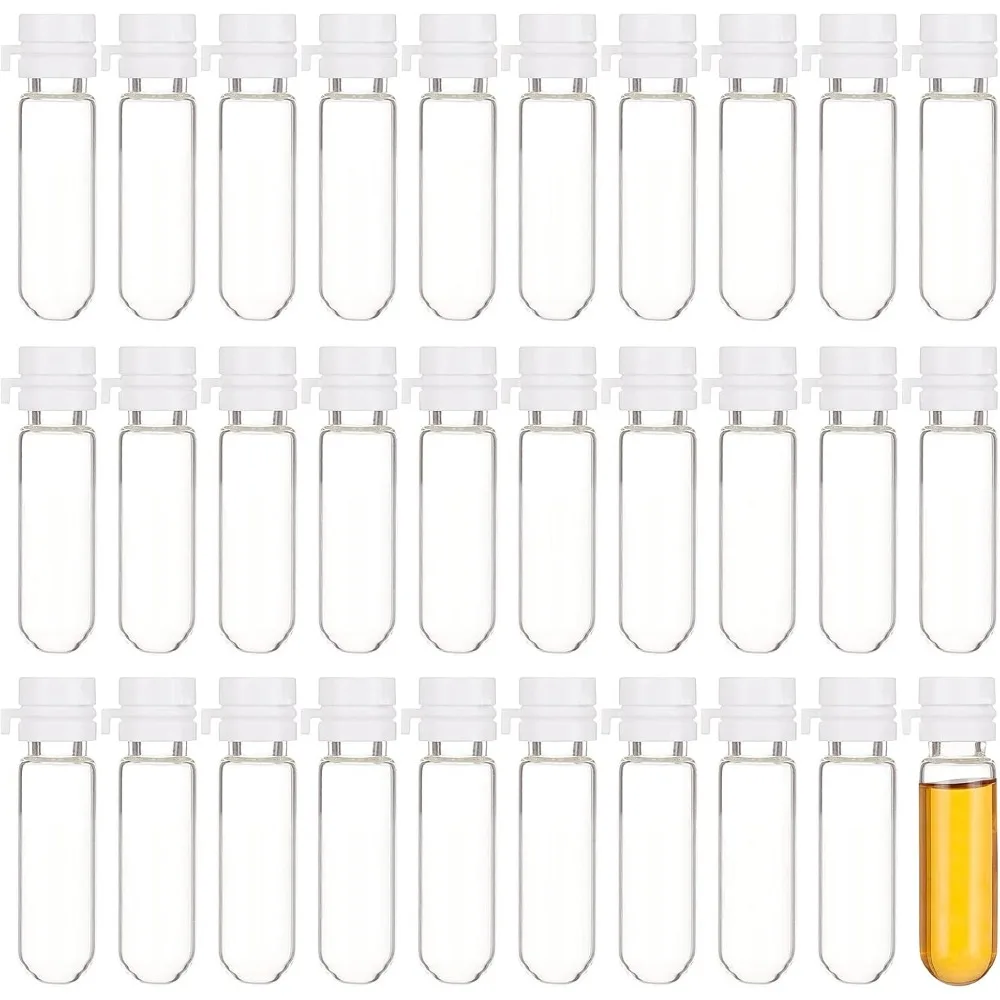 70pcs 3ml Glass Round Bottom Vials with Tear off Cover, Transparent Mini Glass Jars Bottles for DIY Decoration, Essential Oils